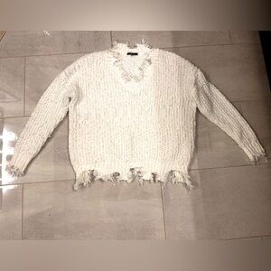 STACCATO White Distressed Chunky Knit Sweater